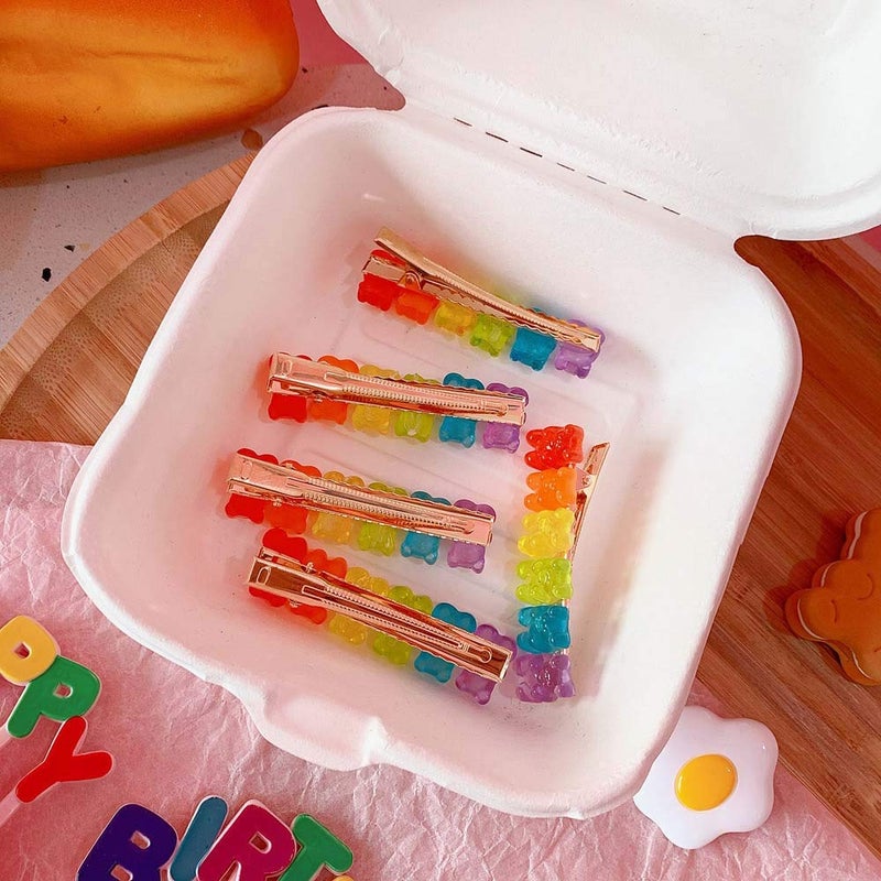 KURTCB Gummy Bear Necklace Colorful Resin Crazy Aesthetic Y2k Pendant Necklace for Women (Necklace Bracelet Hair Clip SET) - Image 3